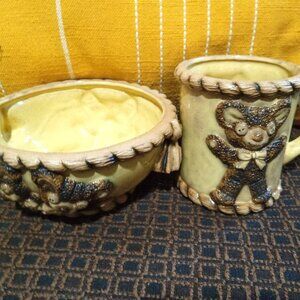 ADORABLE HANDMADE POTTERY BOWL AND CUP SET
